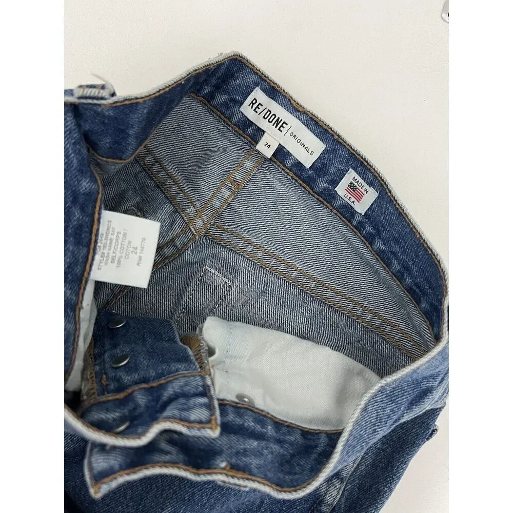 Re/Done Jeans women's‎ 24 Blue high rise ankle button fly Mid Wash Raw Hem